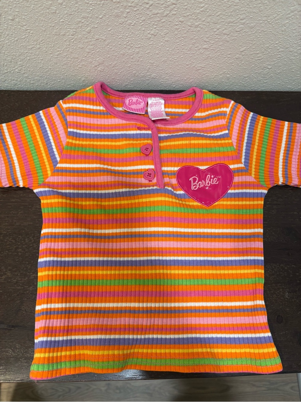 Barbie Multicolor Striped Short-Sleeve Tee with Pink Heart Patch